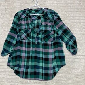 Torrid Plaid Blouse - Green, Black, and Purple